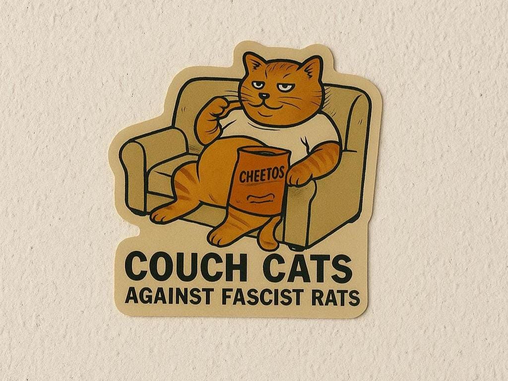 Couch Cats Against Fascist Rats Sticker - Thumbnail 2