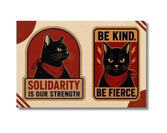 La solidarité est notre force et soyez bons, soyez féroces | Feuille d'autocollants pour chats activistes