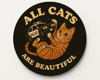 ACAB Cat Playing with Cop Car Vinyl Sticker - 3"