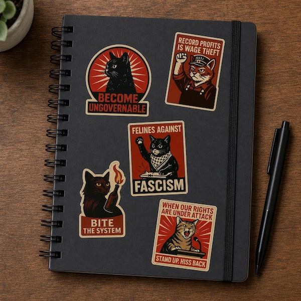 Aktivistin Katzen Sticker Blatt | Politische Katze Vinyl Aufkleber für Laptops, Wasserflaschen Demonstration Kunst, Anti-Kriegs, Politische Aufkleber