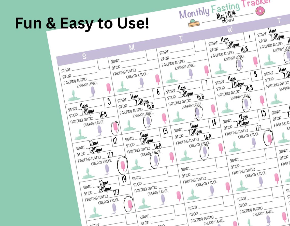 Printable Monthly Fasting Tracker: Intermittent Fasting Guide (PDF) - Etsy
