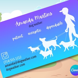 Dog Walker Business Card Template, Dog Sitter Business, Instant Download, Pet Business Essentials, Editable Business Card