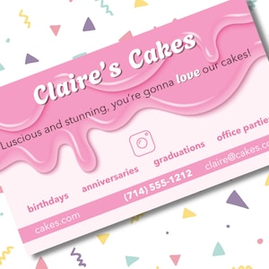 Customizable Cake Business Card: Pink Frosting Design (Editable in Canva)