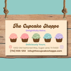 Cartes de visite pour cupcakes, Modèles de cupcakes sur toile, Entreprise de cupcakes, Carte de cupcakes personnalisée, Logo d'entreprise de cupcake