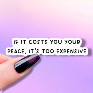 If It Costs You Your Peace, It’s Too Expensive Sticker Positive Affirmation Motivational Quote Waterbottle Laptop Notebook Vinyl Decal