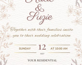 Floral Wedding Invitation Template (Digital Download)