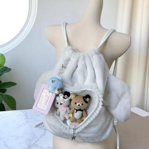 Y2K Angel Wing Ita Backpack | Harajuku Aesthetic Plush Bag for Women | Cute Heart String Mochila | Kawaii Sweet Girl School Bookbag, Travel
