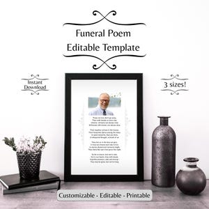 Funeral Poem Template Editable  | Comforting Memorial Print With Photo l Celebration of Life Poem Customizable  l Printable Funeral Poem