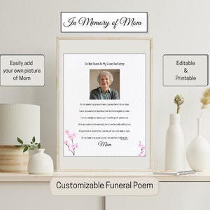 Gepersonaliseerde begrafenisgedicht voor moeder – herdenkingsgedicht met foto – aangepaste eerbetoonafdruk – verlies van moeder cadeau – in Loving Memory Keepsake