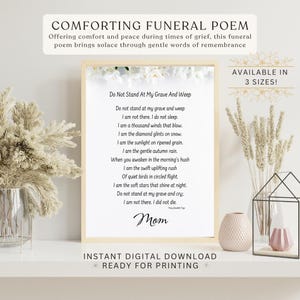 Printable Funeral Poem Digital Download | Memorial Service Poem | In Loving Memory | Funeral Reading | Sympathy Gift | Instant Download