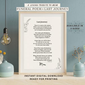 Afdrukbaar begrafenisgedicht - herdenkingsgedicht afdruk - In Loving Memory of Mom - Last Journey Tribute Poem - Mom Funeral Poem - rouwcadeau