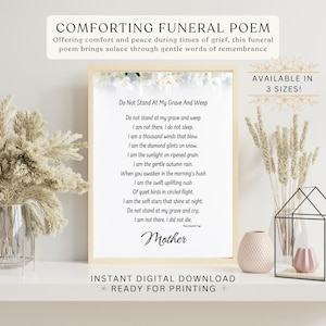 Printable Funeral Poem Digital Download | Memorial Service Poem | In Loving Memory | Funeral Reading | Sympathy Gift | Instant Download