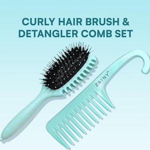 Curly Hair Brush for Curly Hair + Wide Tooth Comb for Frizz Free Curls 2 PC Set, Vegan Curl Defining Tool for Women, Girls, Kids & Toddlers