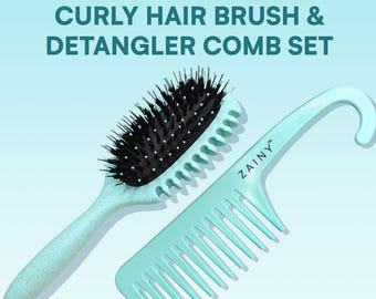 Curly Hair Brush for Curly Hair + Wide Tooth Comb for Frizz Free Curls 2 PC Set, Vegan Curl Defining Tool for Women, Girls, Kids & Toddlers
