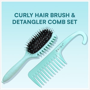 Curl Defining Hair Brush for Curly Hair + Detangler Wide Tooth Comb for Curls, Frizz Free Curly Hair Care for Kids, Women, Girls, Teal Green