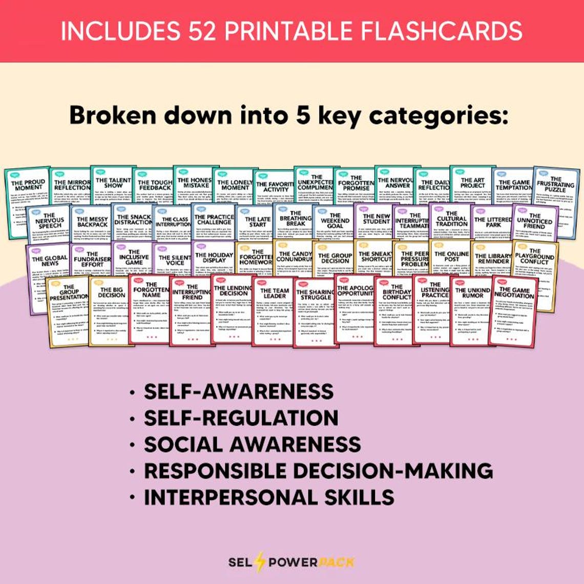 SEL Task Cards –52 Printable Social Emotional Learning Scenarios for ...