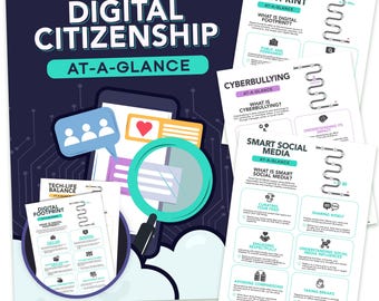 Digital Citizenship at a Glance – 12 Printable SEL Cheat Sheets for Smart, Safe and Kind Online Habits | Screen Time & Cyber Safety
