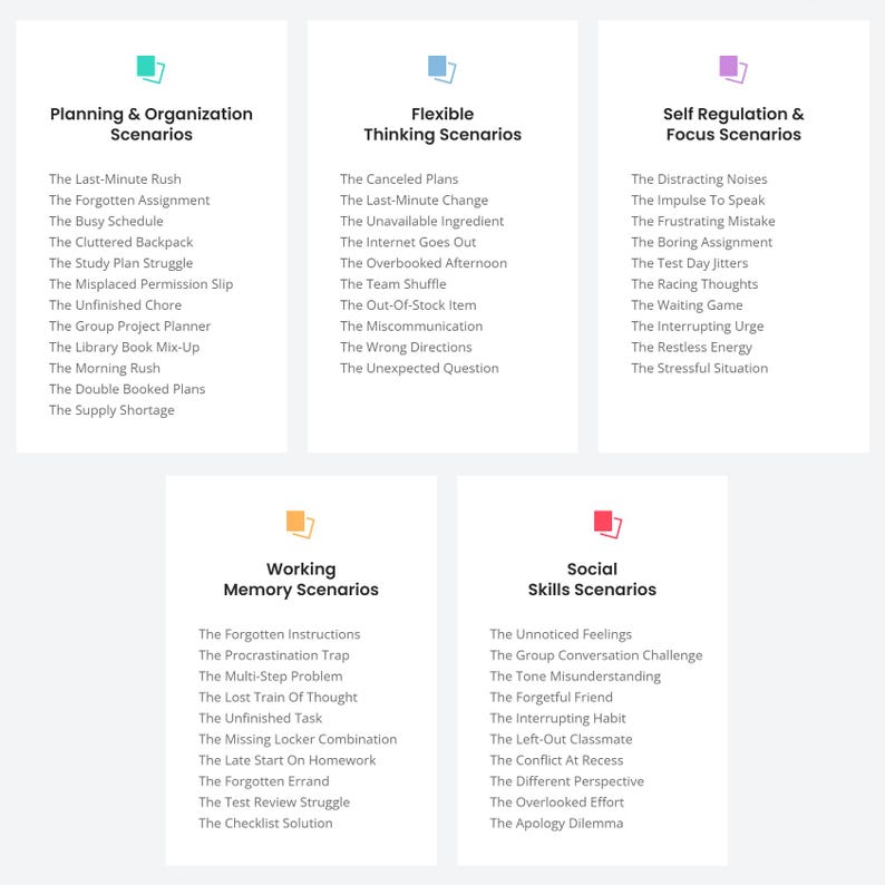 Executive Functioning Task Cards – SEL Flash Cards, Organization ...