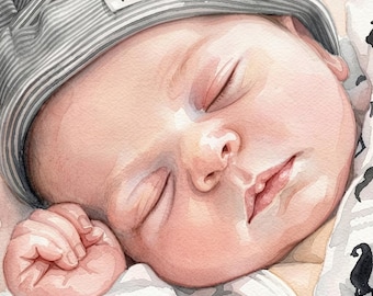 Ritratto di famiglia personalizzato ad acquerello, illustrazione di coppia, matrimonio e neonato, dipinto digitale personalizzato, regalo di anniversario da foto