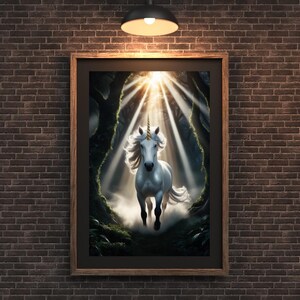 Licorne Majestueuse - Affiche Fantastique à imprimer、Illustration Céleste、Décoration Murale、Cheval Magique、Art Digital