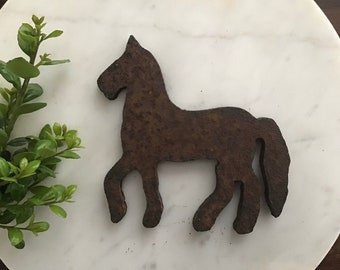 Vintage cast iron cut-out horse decoration, garden ornament