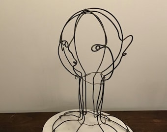 MCM wire face form sculpture, hat form, accessory display