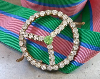 Vintage sample rhinestone circular jewelry finding, broach, buckle, pendant