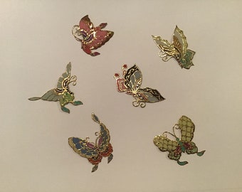 Lovely, delicate vintage paper and foil butterflies, set of six, NOS