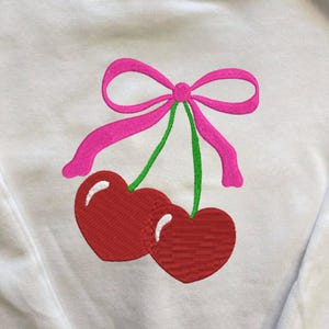 Coquette Cherries Bow Embroidery Design - Machine Embroidery Digital Download - Ribbon Bow Cherry Embroidery File (Multiple Sizes)