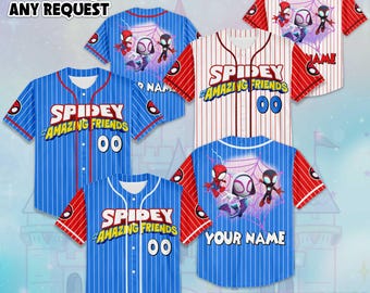 Personalized Spidey and His Amazing Friends Baseball Jersey, Custom Disney Spidey Jersey Shirt, Disney Birthday Gift