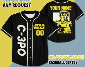 Personalized Star Wars C-3PO Baseball Jersey, Disney Star Wars Baseball Jersey, Disney Jersey Shirt, Gift for Kids Youth Adult