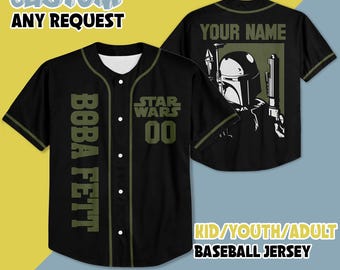 Personalized Star Wars Boba Fett Baseball Jersey, Disney Star Wars Baseball Jersey, Disney Jersey Shirt, Gift for Kids Youth Adult
