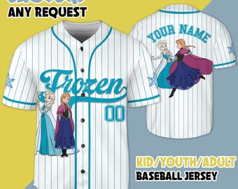 Personalized Frozen Baseball Jersey, Custom Elsa and Anna Frozen Jersey, Disney Frozen Lover Gift, Disney Baseball Jersey Teams Outfit
