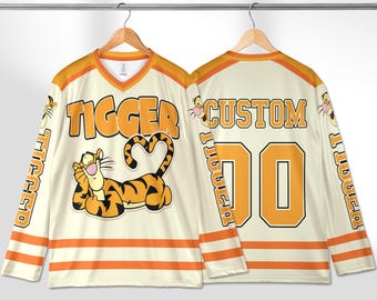 Personalized Tigger Hockey Jersey, Custom Winnie the Pooh Disney Shirt, Cartoon Team Outfit, Disneyland Vacation Tee, Birthday Gift for Fans