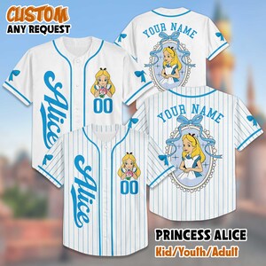 Personalized Coquette Disney Princess Alice Baseball Baseball Jersey, Custom Alice in Wonderland Jersey, Disneyland Baseball Team Outfit