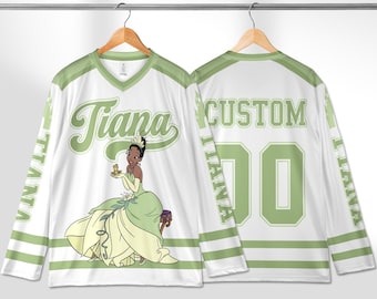 Personalized Tiana Hockey Jersey, Custom Princess and the Frog Shirt, Green Hockey Outfit, Disney Princess Sports Gift