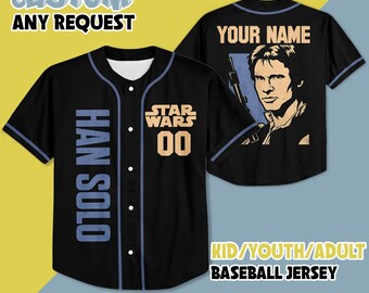 Personalized Star Wars Han Solo Baseball Jersey, Disney Star Wars Baseball Jersey, Disney Jersey Shirt, Gift for Kids
