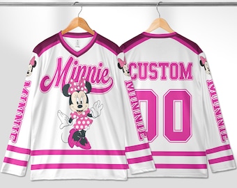 Personalized Minnie Hockey Jersey, Custom Disney Shirt, Minnie Mouse Sports Outfit, Matching Family Tee, Disney Fan Gift