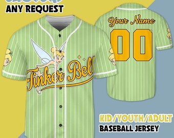 Personalized Disney Tinkerbell Baseball Jersey, Custom Tinkerbell Baseball Jersey, Custom Kid Youth Adult Disney Jersey