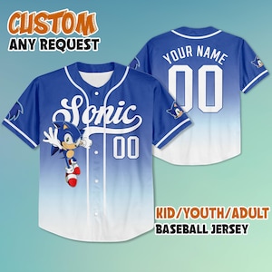 Camiseta de béisbol personalizada de Sonic, camiseta de Sonic The Hedgehog, regalo de cumpleaños de Sonic, atuendo del equipo de béisbol de The Hedgehog, camiseta de Sonic
