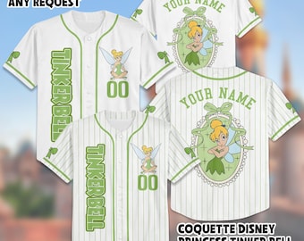 Personalized Coquette Disney Princess Tinker Bell Baseball Jersey, Custom Tinker Bell Baseball Jersey, Disneyland Baseball Team Outfit