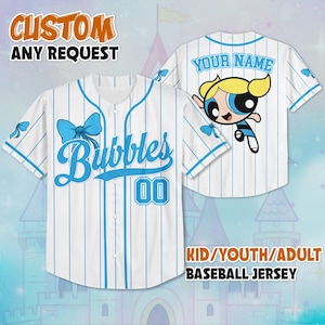 Personalized Coquette Bow Bubbles Baseball Jersey, Custom The Powerpuff Girls Jersey Shirt, Disney Bubbles Shirt, Magic Kingdom Shirt