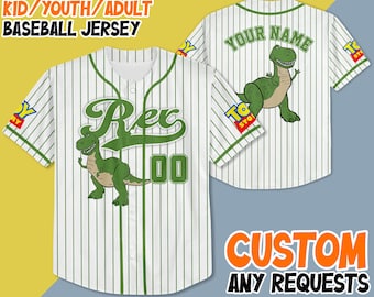 Personalized Toy Story Rex Baseball Jersey,  Toy Story Rex Jersey Shirt, Rex Baseball Teams, Birthday Gift For Kid Youth Adult