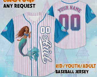 Personalized Ariel The Little Mermaid Baseball Jersey, Custom Princess Ariel Jersey Shirt, The Little Mermaid Jersey, Disney Birthday Gift