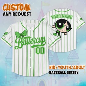 Personalized Coquette Bow Buttercup Baseball Jersey, Custom The Powerpuff Girls Jersey Shirt, Disney Buttercup Shirt, Magic Kingdom Shirt
