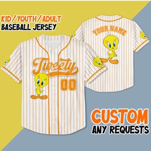Camiseta de béisbol personalizada de Tweety, camiseta personalizada de Tweety de Looney Tunes, camisetas de béisbol de Looney Tunes