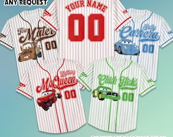 Personalized Disney Cars Collection Baseball Jersey, Disney Lightning McQueen Baseball Jersey, Disney Cars Jersey Shirt