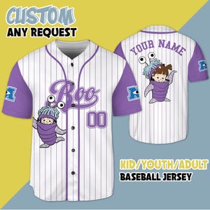Personalized Monster Inc Boo Baseball Jersey, Disney Boo Baseball Team Jersey, Birthday Gift for Monster Inc Fans Family