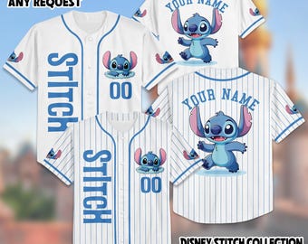 Personalized Disney Stitch Baseball Jersey, Custom Disney Stitch Baseball Jersey, Stitch and Lilo Baseball Team Outfit