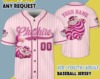 Custom Cheshire Cat Baseball Jersey, Princess Alice And Cheshire Cat Baseball Jersey, Alice The Wonderland  Jersey Shirt, Disney Lover Gift